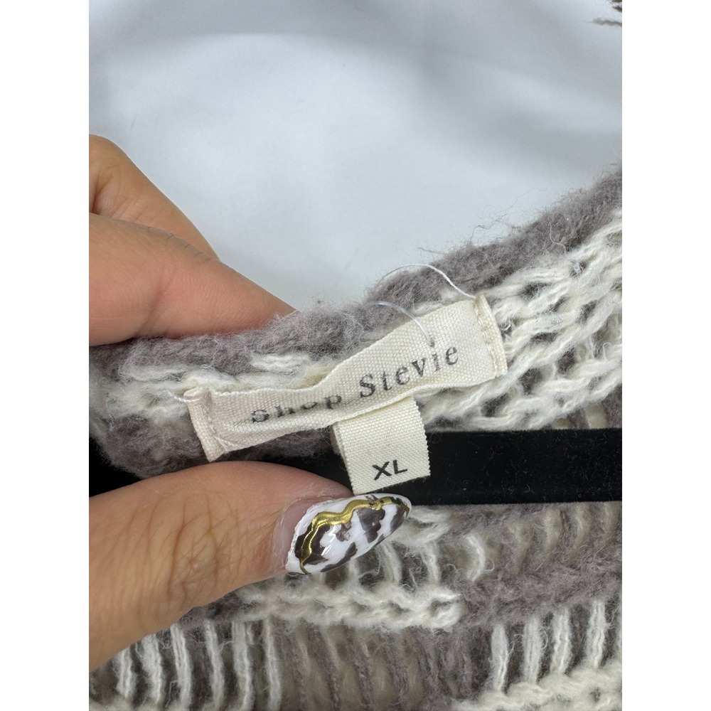 Shop Stevie Womens XL Checkerboard Knit Cardigan Grey Cream Oversized Sweater - Picture 5 of 6